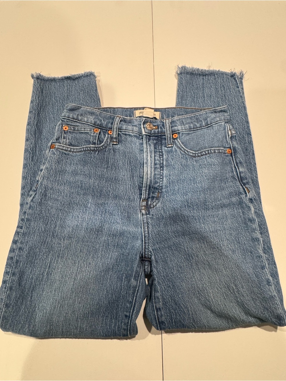 Madewell Straight-Leg Blue Denim Jeans with Raw Hem Size 26